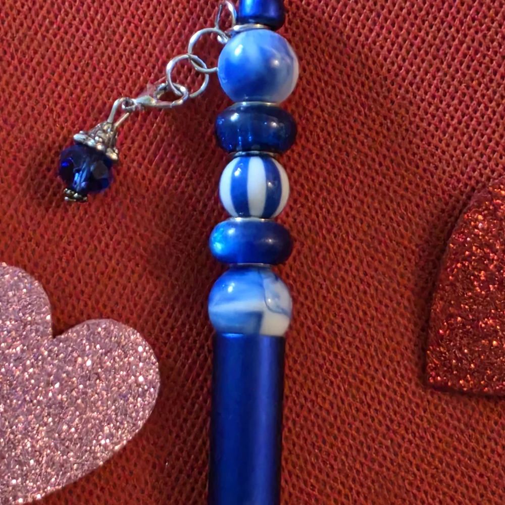 Blue Beaded Pen with Charm